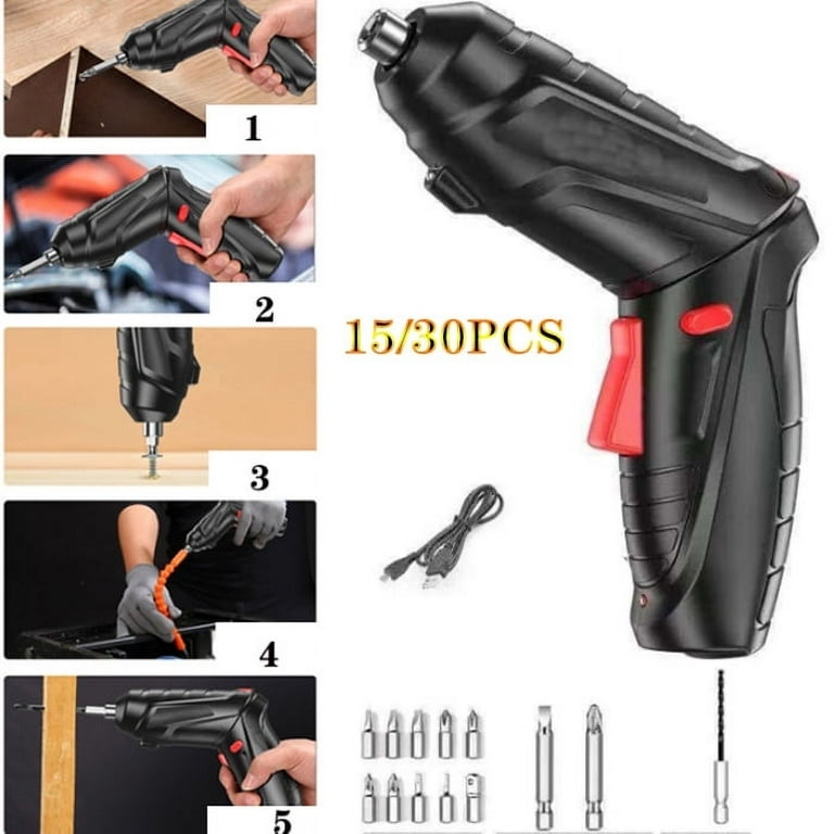 15/30PCS Electric Screwdriver Household Small Electric Drill Cordless  Wrench Set