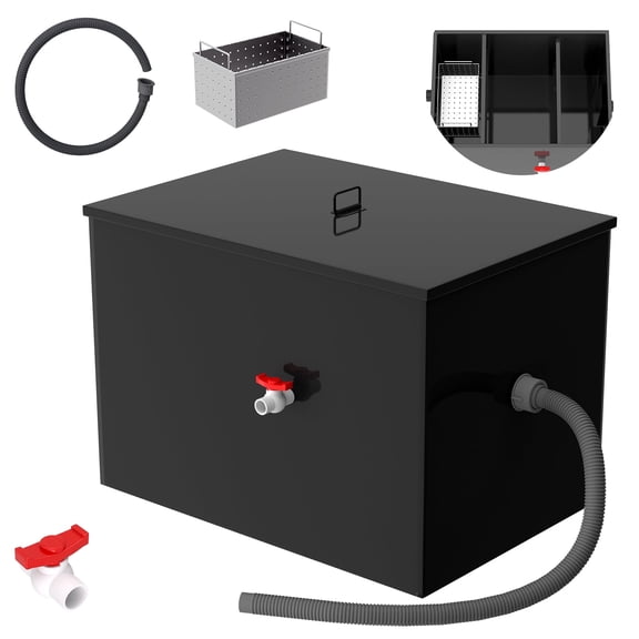 40LBS Grease Trap, Under Sink Grease Interceptor, Commercial Grease Trap with Threaded Connection, Grease Disposal Container for Bistro Kitchens