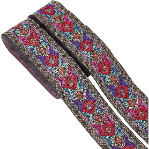 15.32 Yards Jacquard Ribbon Trim Ethnic Style Polyester Woven Ribbon Rhombus Pattern Fabric Trim for Embellishment Craft DIY Clothing Accessories Decorations for DIY