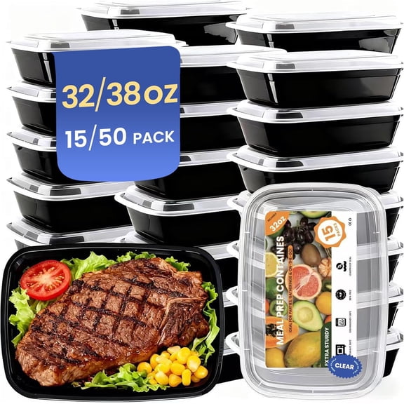 15 32oz Meal Prep Containers , Disposable Storage Containers with , Bento Box Leakproof To Go Containers, Microwave Freezer Dishwasher Safe