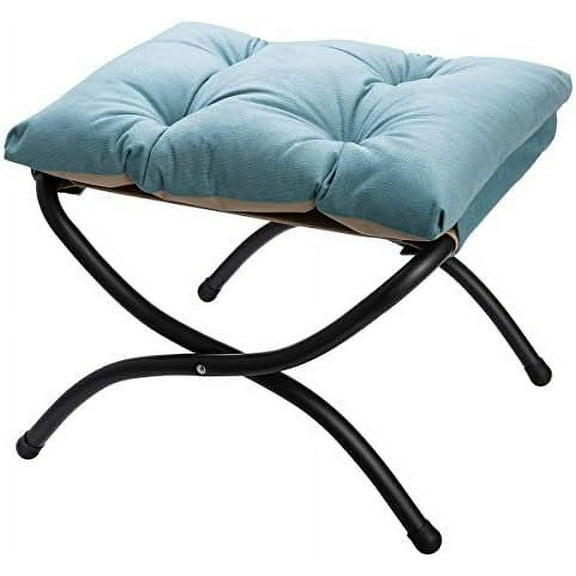 15"(H) Folding Footrest Stool, Upholstered Small Foldable Ottoman, Accent Padded Sofa Foot Stool for Lazy Chair, Metal Frame Portable Foot Rest Ottoman for Home, Living Room, Bedroom, Blue