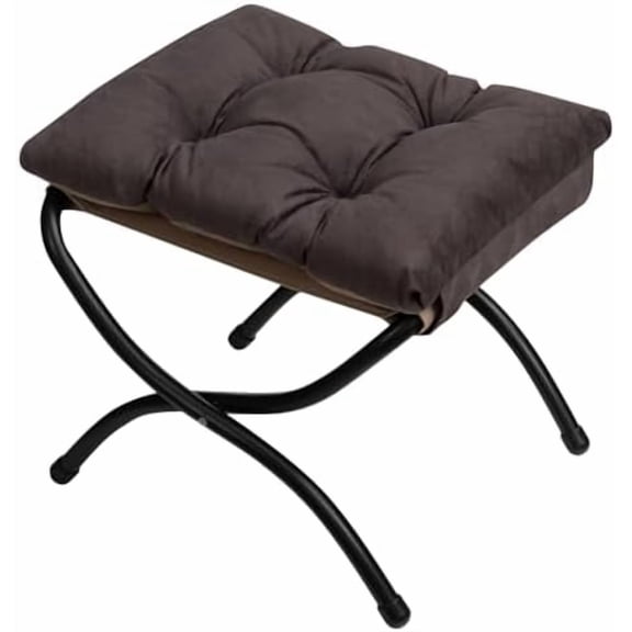 15"(H) Folding Footrest Stool, Upholstered Small Foldable Ottoman, Accent Padded Sofa Foot Stool for Lazy Chair, Metal Frame Portable Foot Rest Ottoman for Living Room, Bedroom, Coffee
