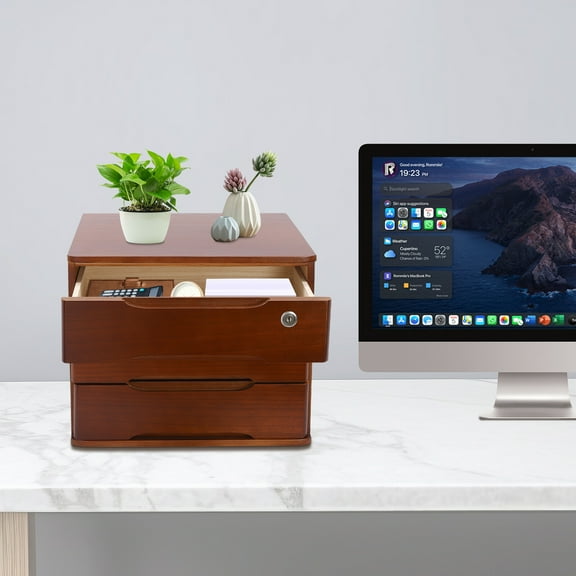 15.35*11.81*12.2 Wooden Desktop Storage Box Desk Organizer Storage Box with Lockable Drawers for Bedroom