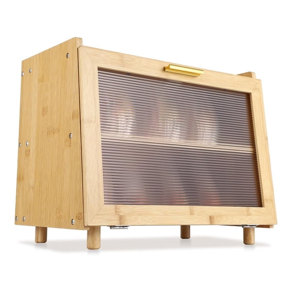 15.35"x 9.84"x 12.71" Bamboo Bread Box for Kitchen Counter, Double Layer Large Capacity Bread Storage Container Farmhouse Bread Box with Window