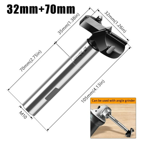 15-35Mm Concealed Hinge Drill Bit Set With M10 Thread Alloy Black For Woodworking Cabinet Door Hinge Hole Drilling Guide Locator 102-105Mm Length 32Mm