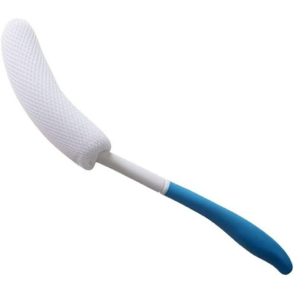 15.35inch Anti-Slip Long Curve Handled Bath Body Brush, Easy Reach for Seniors, Suitable for Elderly/Pregnant Aid Bathing & Shower, Blue