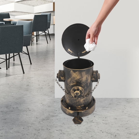 15.35inch Fire Hydrant Trash Can, Retro Creative Garbage Can with Inner Bucket, Pedal Trash Can with Lid, Indoor Outdoor Waste Bins for Garden Kitchen (Bronze)