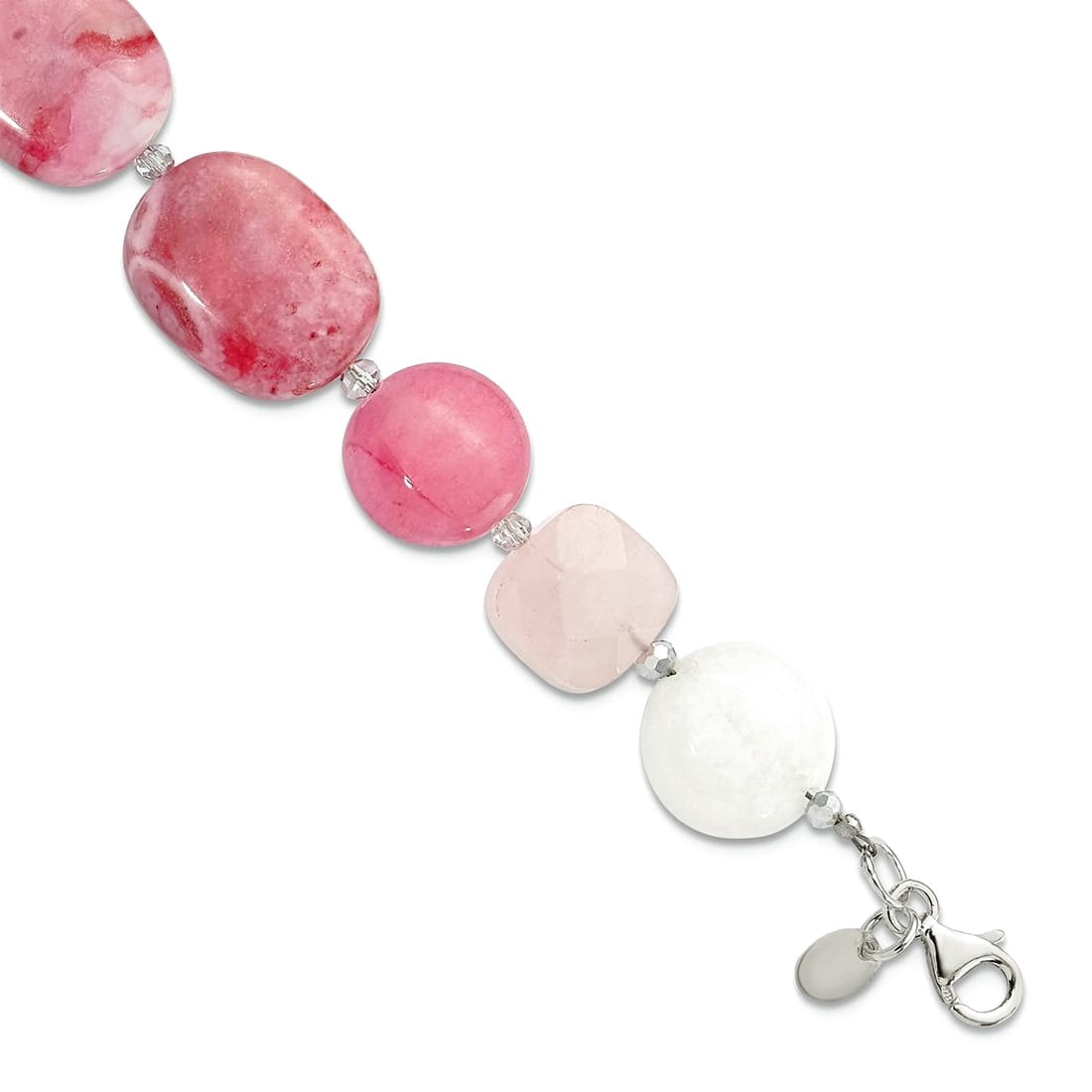 15.35mm 925 Sterling Silver Pink Agate Pink Dyed Jade Rose Quartz Crystal Bracelet 8.5 Inch Link Bracelet for Women