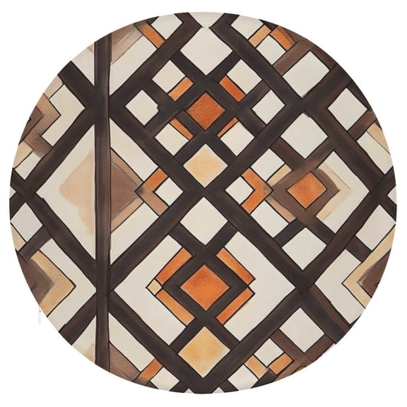 15.3in Round Cushion Is Not Easy To Fade, Not Easy To Deform, Durable And Breathable Four Seasons Universal Super Soft Memory Cotton Cushion Brown Moroccan Trellis Hand-drawn Sketch_3