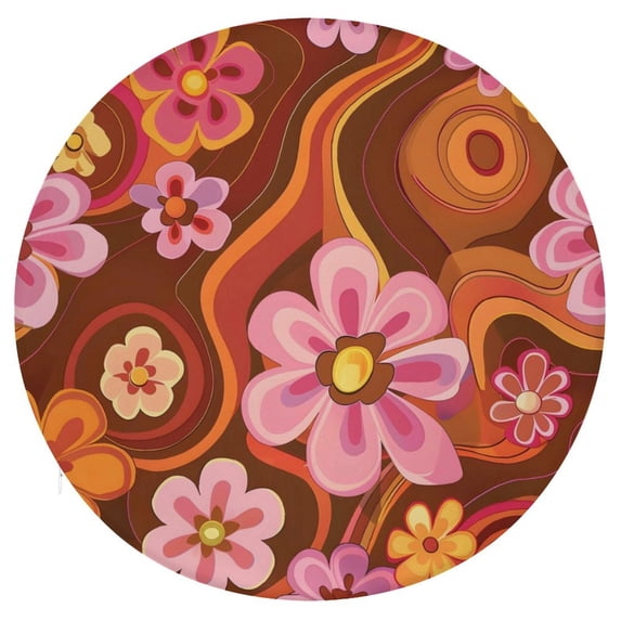 15.3in Round Cushion Is Not Easy To Fade, Not Easy To Deform, Durable And Breathable Four Seasons Universal Super Soft Memory Cotton Cushion Retro Groovy Flowers Pattern (9)
