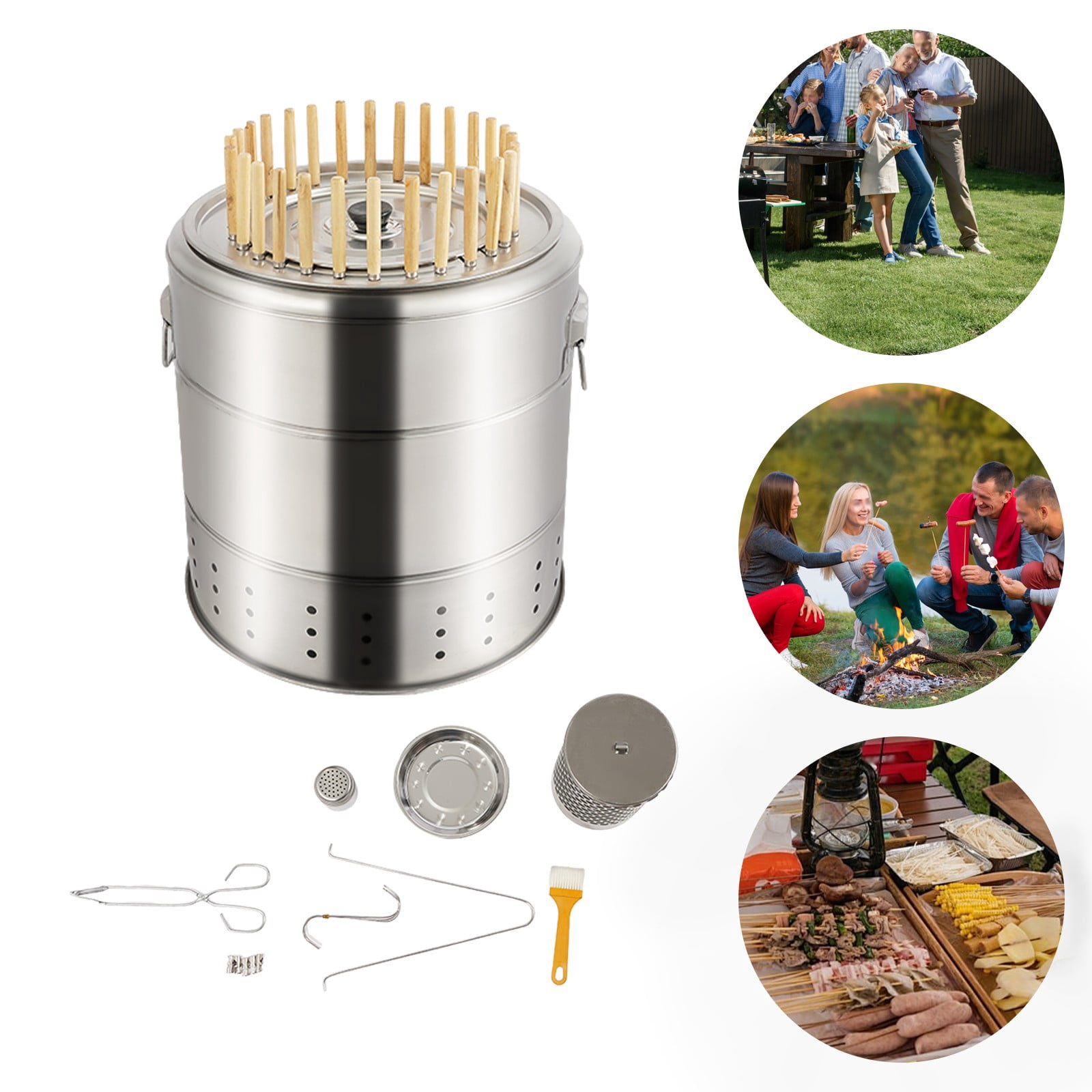 15.4*16.9in Portable Barbecue Charcoal Barrel Grill, Charcoal Grill with Grilling Accessories Set, BBQ Charcoal for Picnics, Camping Barbecues, Travel Barbecues, and More
