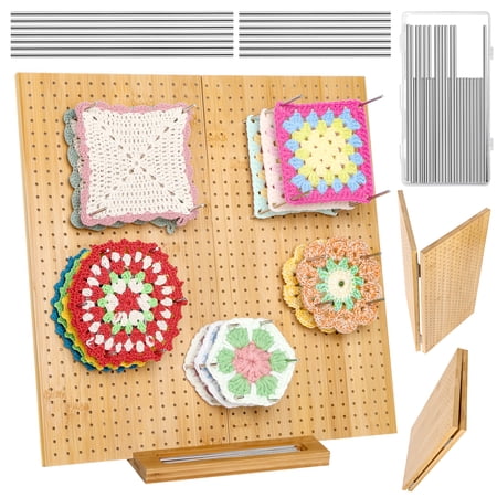 15.4" Foldable Crochet Blocking Board, Upgrade Large Blocking Board Crocheting with 30 Pcs Pins, Granny Square Blocking Boards Crochet Projects, Wooden Knitting Blocking Board for Blocking Crochet