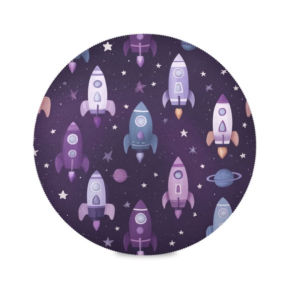 15.4 Inch Round Placemats Set of 1 Washable Heat Resistant Placemats for Dining Table Kitchen Decoration Cute Space Rocket Pattern