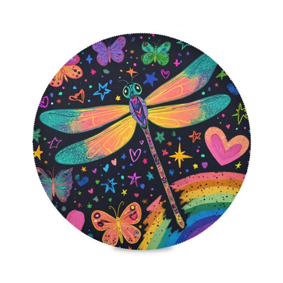 15.4 Inch Round Placemats Set of 1 Washable Heat Resistant Placemats for Dining Table Kitchen Decoration Graffiti Style Dragonfly Print