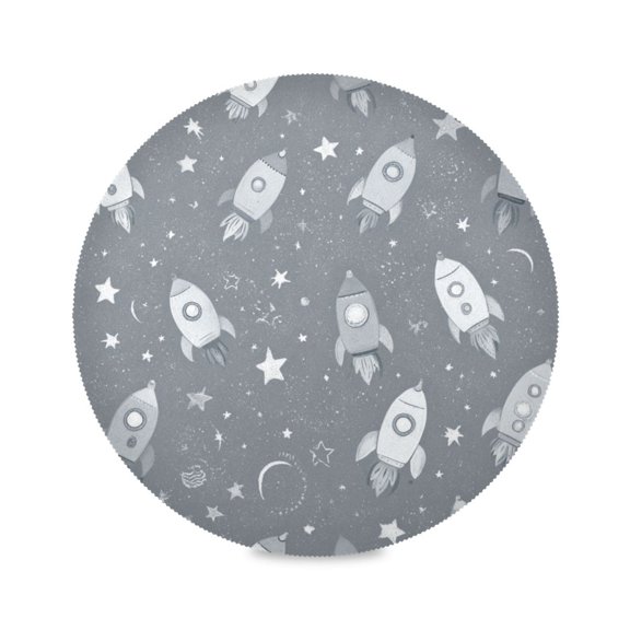 15.4 Inch Round Placemats Set of 1 Washable Heat Resistant Placemats for Dining Table Kitchen Decoration Grey Space Rocket Print