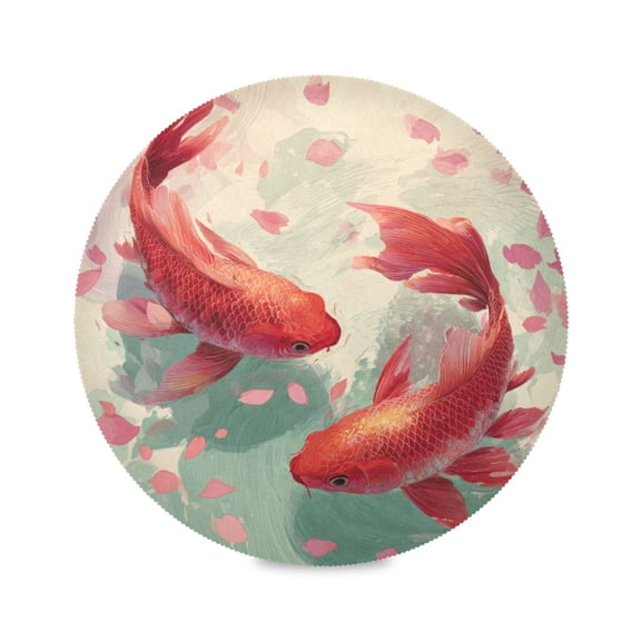 15.4 Inch Round Placemats Set of 1 Washable Heat Resistant Placemats for Dining Table Kitchen Decoration Red Koi Harmony