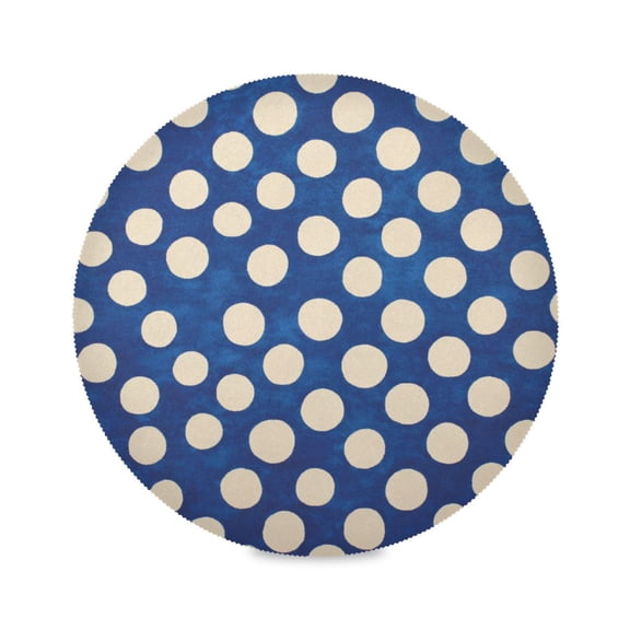 15.4 Inch Round Placemats Set of 1 Washable Heat Resistant Placemats for Dining Table Kitchen Decoration Royal Blue Cream Polka Dot