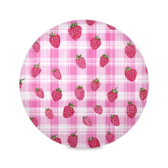 15.4 Inch Round Placemats Set of 1 Washable Heat Resistant Placemats for Dining Table Kitchen Decoration Summer Strawberry Gingham Pattern