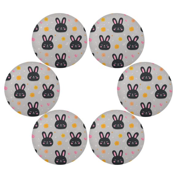 15.4 Inch Round Placemats Set of 6 Washable Heat Resistant Placemats for Dining Table Kitchen Decoration Midnnight Buny Smile