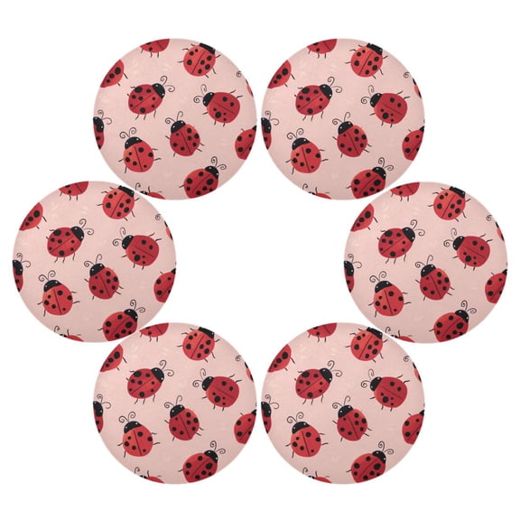 15.4 Inch Round Placemats Set of 6 Washable Heat Resistant Placemats for Dining Table Kitchen Decoration Pink Ladybug Print