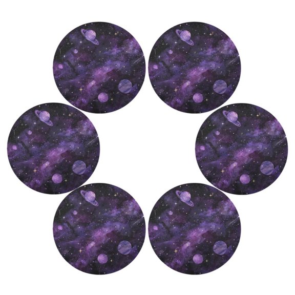 15.4 Inch Round Placemats Set of 6 Washable Heat Resistant Placemats for Dining Table Kitchen Decoration Purple Galaxy Cosmic Whispers