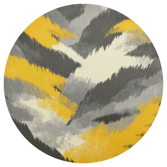 15.4 Inch Round Woven Placemats set of 1 for Dining Table Washable Heat Resistant Table Mats Non-Slip Washable Table Pad for Home Kitchen Decor Brushstroke Yellow Grey Camo Print