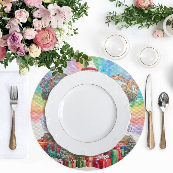 15.4 Inch Round Woven Placemats set of 1 for Dining Table Washable Heat Resistant Table Mats Non-Slip Washable Table Pad for Home Kitchen Decor Christmas Spinning White Horse