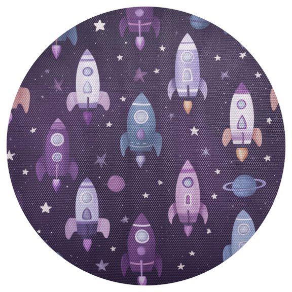 15.4 Inch Round Woven Placemats set of 1 for Dining Table Washable Heat Resistant Table Mats Non-Slip Washable Table Pad for Home Kitchen Decor Cute Space Rocket Pattern