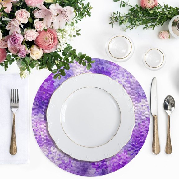 15.4 Inch Round Woven Placemats set of 1 for Dining Table Washable Heat Resistant Table Mats Non-Slip Washable Table Pad for Home Kitchen Decor Lilac Purple Floral Pattern