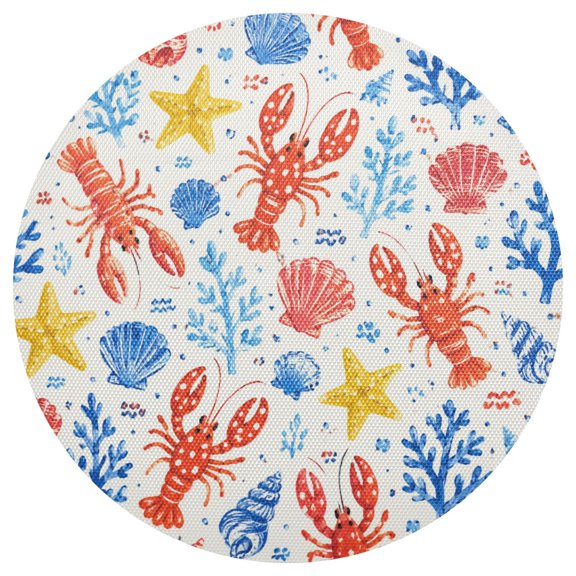 15.4 Inch Round Woven Placemats set of 1 for Dining Table Washable Heat Resistant Table Mats Non-Slip Washable Table Pad for Home Kitchen Decor Lobster Seamless Ocean Pattern