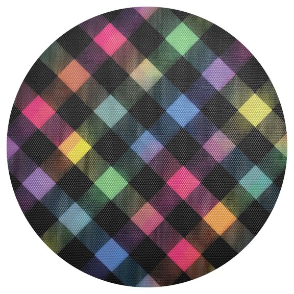 15.4 Inch Round Woven Placemats set of 1 for Dining Table Washable Heat Resistant Table Mats Non-Slip Washable Table Pad for Home Kitchen Decor Neon Rainbow Checkered Pattern