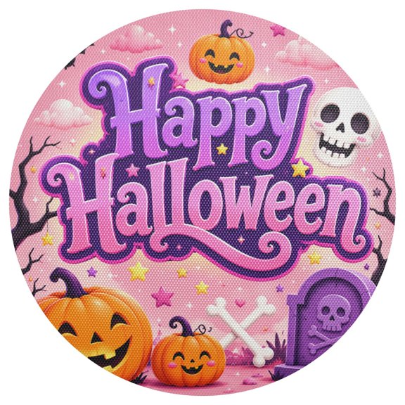 15.4 Inch Round Woven Placemats set of 1 for Dining Table Washable Heat Resistant Table Mats Non-Slip Washable Table Pad for Home Kitchen Decor Pink Halloween Magic