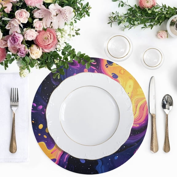 15.4 Inch Round Woven Placemats set of 1 for Dining Table Washable Heat Resistant Table Mats Non-Slip Washable Table Pad for Home Kitchen Decor Psychedelic Colors Pattern