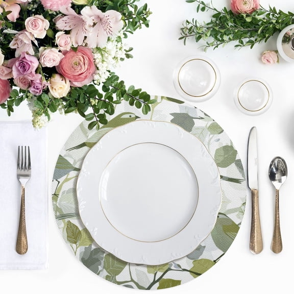 15.4 Inch Round Woven Placemats set of 1 for Dining Table Washable Heat Resistant Table Mats Non-Slip Washable Table Pad for Home Kitchen Decor Stylized Birds