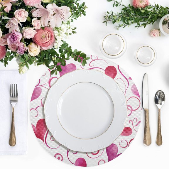15.4 Inch Round Woven Placemats set of 1 for Dining Table Washable Heat Resistant Table Mats Non-Slip Washable Table Pad for Home Kitchen Decor Sweetheart Watercolor Scrolls