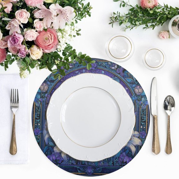 15.4 Inch Round Woven Placemats set of 1 for Dining Table Washable Heat Resistant Table Mats Non-Slip Washable Table Pad for Home Kitchen Decor Violet Princess