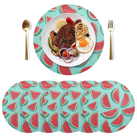 15.4 Inch Round Woven Placemats set of 6 for Dining Table Washable Heat Resistant Table Mats Non-Slip Washable Table Pad for Home Kitchen Decor Juicy Summer Melon Breeze