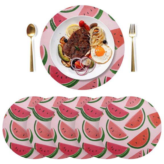 15.4 Inch Round Woven Placemats set of 6 for Dining Table Washable Heat Resistant Table Mats Non-Slip Washable Table Pad for Home Kitchen Decor Summer Melon Bloom