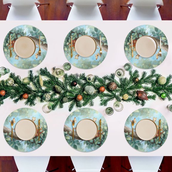 15.4 Inch Round Woven Placemats set of 6 for Dining Table Washable Heat Resistant Table Mats Non-Slip Washable Table Pad for Home Kitchen Decor Tangerine Cat in The Tree