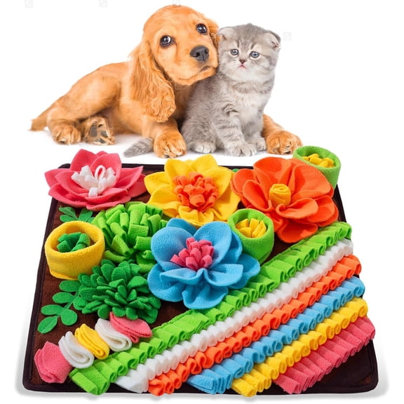 15.4" Interactive Dog Snuffle Mat, Colorful Flower Pet Puzzle Toy, Slow Feeding Scent Training Pad, Stress Relief Nosework Blanket For Most Breeds Indoor Outdoor