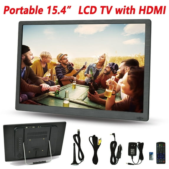 15.4" Portable LED HD TV 12V AC/DC HDTV TV-15D w/ DVD Player SD Card Reader USB RCA Remote Control Rechargeable Audio Home & Outdoor Digital Televison