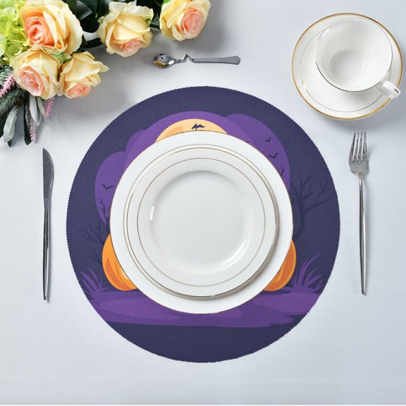 15.4" Round Placemat Set of 1 Polyester Fabric Place Mats Non-Slip Dining Kitchen Table Mats for Kitchen Party Decor Halloween Concept and Cartoonish Design