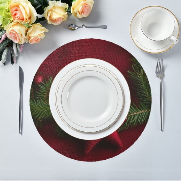 15.4" Round Placemat Set of 1 Polyester Fabric Place Mats Non-Slip Dining Kitchen Table Mats for Kitchen Party Decor Red Star-shaped Christmas Decoration