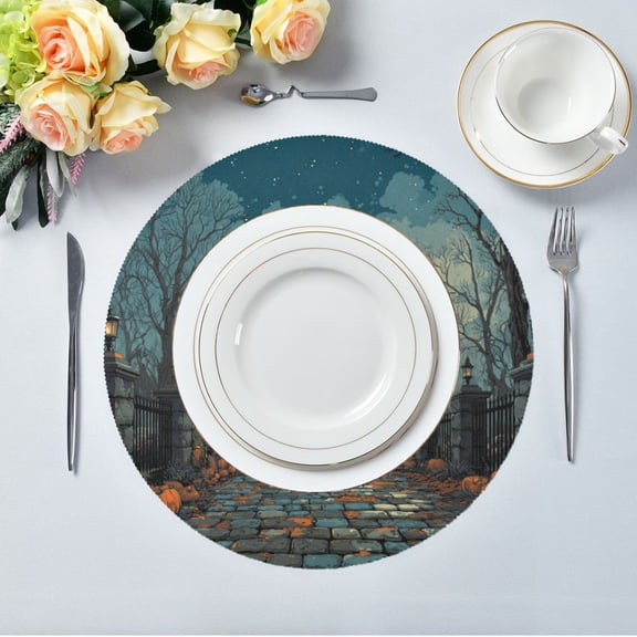 15.4" Round Placemat Set of 1 Polyester Fabric Place Mats Non-Slip Dining Kitchen Table Mats for Kitchen Party Decor Ancient Mansion