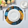 thumbnail image 1 of 15.4" Round Placemat Set of 1 Polyester Fabric Place Mats Non-Slip Dining Kitchen Table Mats for Kitchen Party Decor Blue Leaves and Sunflowers, 1 of 5