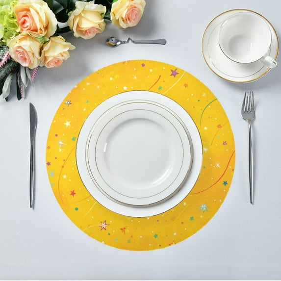 15.4" Round Placemat Set of 1 Polyester Fabric Place Mats Non-Slip Dining Kitchen Table Mats for Kitchen Party Decor Confetti and Stars Scattered