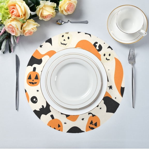 15.4" Round Placemat Set of 1 Polyester Fabric Place Mats Non-Slip Dining Kitchen Table Mats for Kitchen Party Decor Cute Halloween Element
