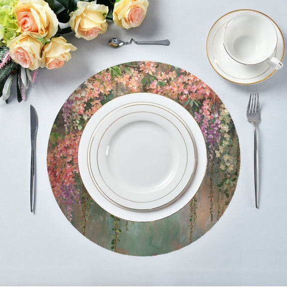 15.4" Round Placemat Set of 1 Polyester Fabric Place Mats Non-Slip Dining Kitchen Table Mats for Kitchen Party Decor Enchanted Flowers Painting