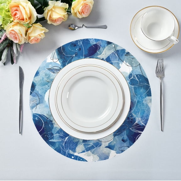 15.4" Round Placemat Set of 1 Polyester Fabric Place Mats Non-Slip Dining Kitchen Table Mats for Kitchen Party Decor Ethereal Dreamlike Elements