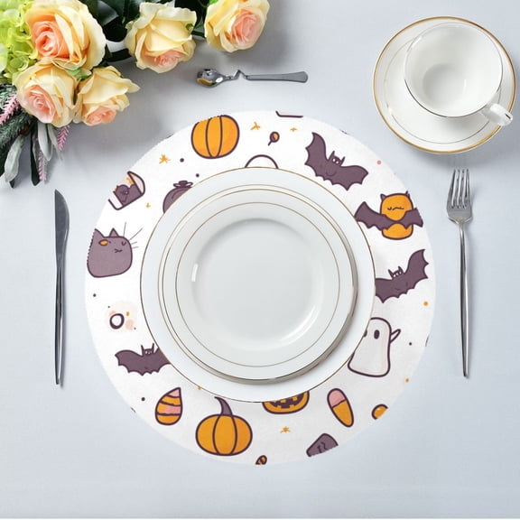 15.4" Round Placemat Set of 1 Polyester Fabric Place Mats Non-Slip Dining Kitchen Table Mats for Kitchen Party Decor Halloween Cute Pattern